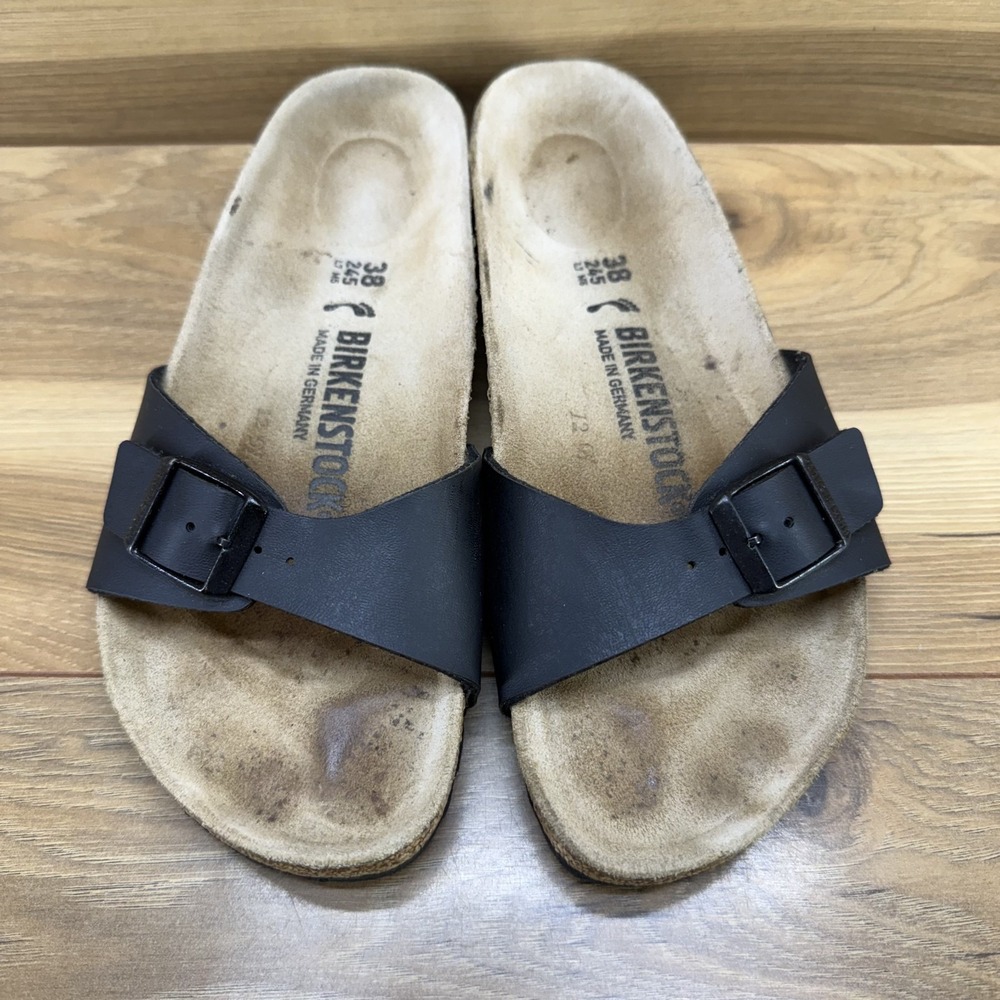 Birkenstock Madrid Slide Sandals Womens 7 N EU 38 Black Birko Travel Resort Walk